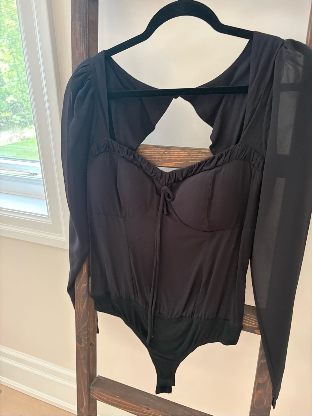 LULU’s Black Long-Sleeve Sheer Bodysuit NWT